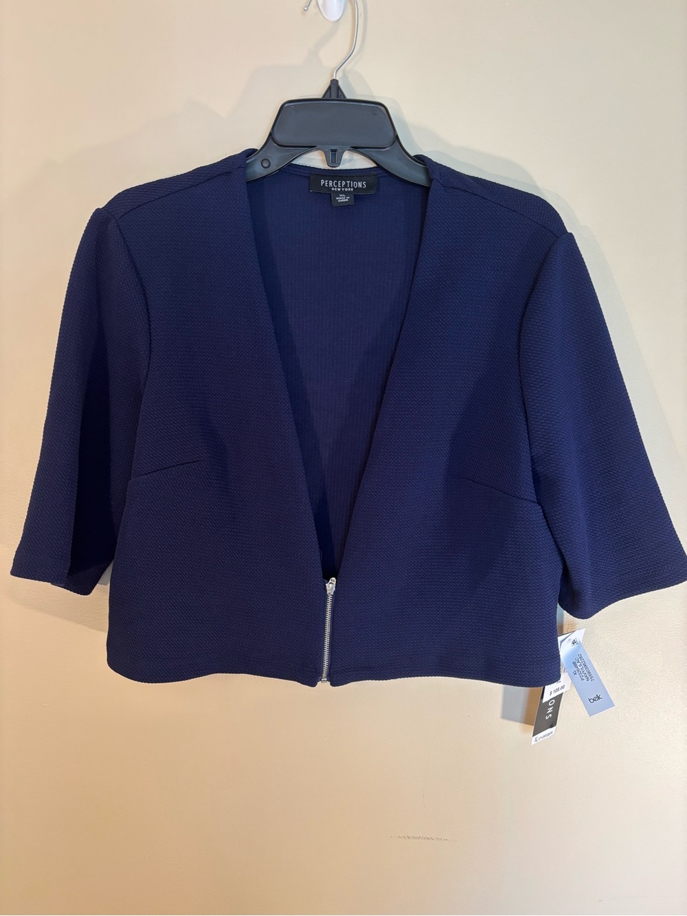 Perceptions Navy Open-Front Cropped Blazer